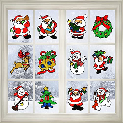 LEMESO Adesivi Natalizi per Finestre Gel 12 pz Decorazioni Natalizie Adesivi per Vetro Ornamenti Addobbi Murali Finestra, per Parete Specchio Vetrine Negozi Vetrofanie Decalcomania Rimovibile