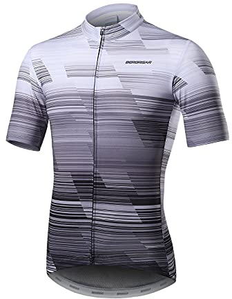 BERGRISAR Kurzarm Fahrradtrikot Herren Radtrikot mit Reißverschluss Taschen Trikots für MTB Mountainbike, Cremefarben, X-Large