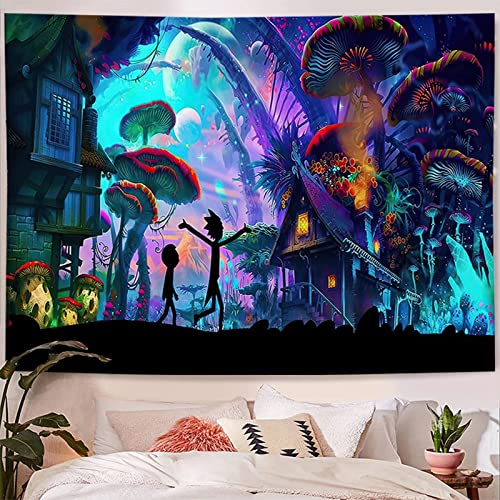 Fullfun Pilz-Tapisserie, Wandbehang, Pilzdorf-Tapisserie, bunter Hippie-Tapisserie, psychedelischer Wandteppich, Pilz, Raumdekoration für Wohnzimmer, Schlafzimmer, Schlafsaal, 127 x 152 cm