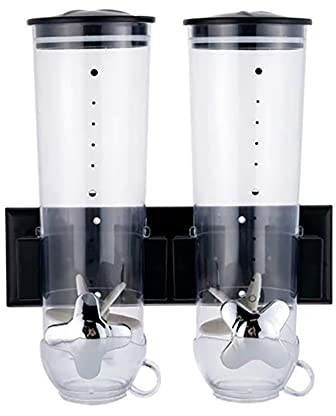 Müslispender, Müslidosenspender, doppelter trockener Müslispender für die Wandmontage, praktische Aufbewahrung, doppelte Steuerung für Müslinüsse, Kaffeebohnen-Mix-Süßigkeiten, Haferflocken (Schwarz)