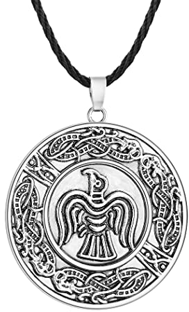 LUTAKU Vintage-Raben-Banner-Anhänger, Wikinger-Raben-Halskette für Herren, antiker Silberanhänger, schwarze Lederkette, männlicher Amulett-Schmuck, Leder