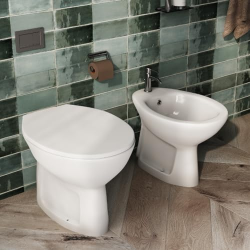 Sanitari tradizionali WC e Bidet RIMLESS con scarico a terra sedile softclose Sigma