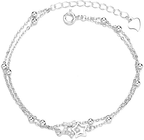 Belons Damen Armband Stern 925 Sterling Silber Zirkonia Sternchen Charm Armband Mädchen Armkette Armkettchen Kinder Fußkettchen