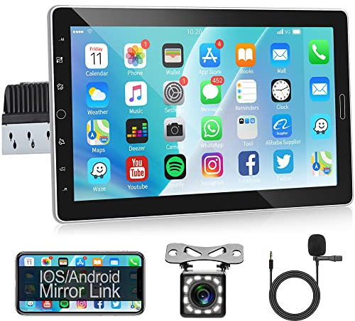 Single Din Android Car Stereo with Bluetooth Head Unit, Rimoody 10.1 Inch Detachable Touchscreen 1 Din Car Radio Built in GPS WIFI Bluetooth FM RDS Mirror Link USB + Backup Camera
