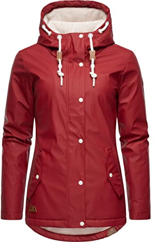 Ragwear Damen Regenjacke Marge wasserdicht warm gefüttert mit Kapuze | Länge: po-bedeckend | Wärmegrad 2 von 3 – warm gefüttert | 4.000 mm Wassersäule | fleecegefütterte Kapuze