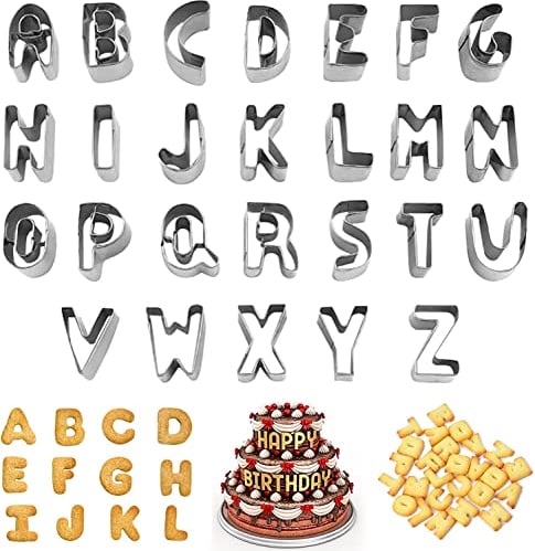26 pezzi Stampini per Biscotti Lettere, Formine Biscotti, Tagliabiscotti Alfabeto Metallo, Dell'alfabeto Tagliabiscotti Acciaio, Alfabeto Taglierine, per la Preparazione di Biscotti da Lettera