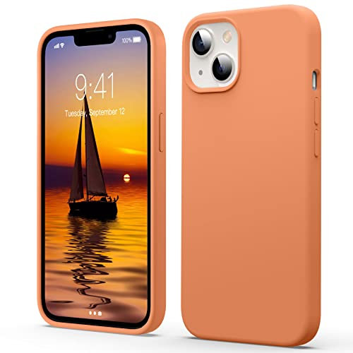 Flyzoo Liquid Silicone Case for iPhone 13 (6.1''), [Scratch-Resistant, Anti-Fingerprint, Shockproof] Ultra Slim Protective Phone Bumper, 4-Layer Cover with Microfiber Lining, Silky-Soft Touch, Orange