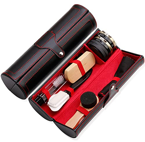 QARIDO Schuhputzset, 10-teiliges Schuhputzbürsten-Kit, Schuhputzset zur Schuhpflege und -Reinigung mit schwarz/weißem Schuhputzwachs, Schuhbürsten, Glanztuch