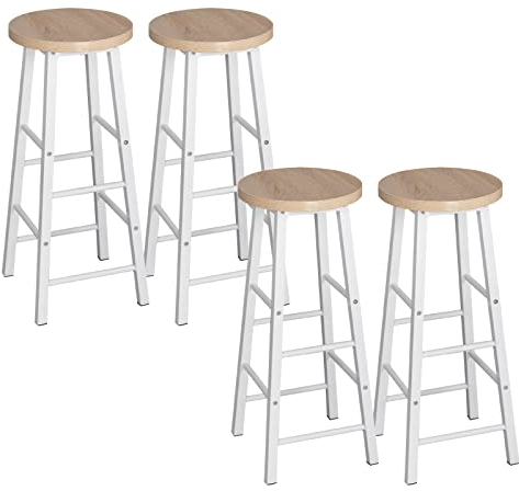 WOLTU 4X Barhocker Bistrohocker Tresenhocker Barstuhl, Gestell aus stabilem Stahl, Stizfläche aus MDF, Hell Eiche BH130hei-4