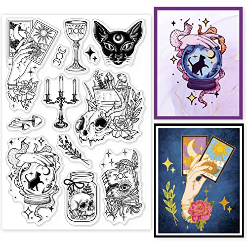 GLOBLELAND Hallowee Magical Witchcraft Transparente Silikonstempel Magic Ball Klare Stamps Fantasy Kitten Silikonstempel Für Kartengestaltung DIY Prägung Journaling Witch's Day