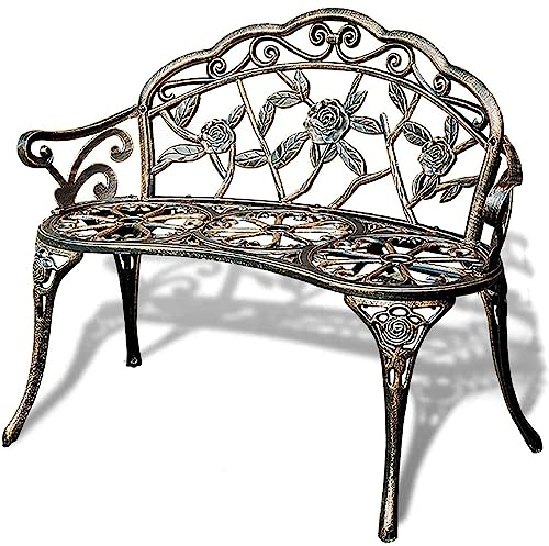 TRAGLO Gartenbank Rostfreie & Wetterfeste Aluminium-Parkbank mit Rückenlehne & Armlehnen Outdoor Sitzbank für 2-3 Personen für Garten Balkon Terrasse Park Bronze