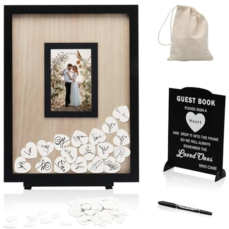 HYMENEX Wedding Guest Book Alternative, Guest Book Wedding Reception, Wedding Guest Book with Wooden Hearts Guest Book Signs for Wedding Anniversary Birthday Party Baby Shower