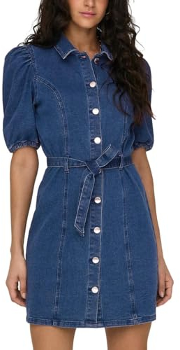 ONLY Damen Onlvibbe Ss Belt DNM Dress MBD Noos, Medium Blue Denim, M