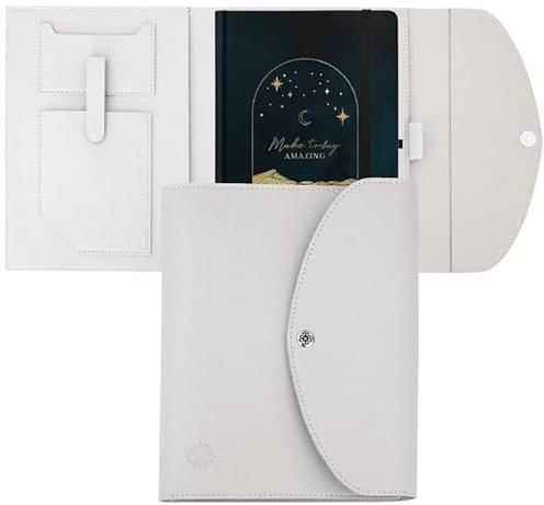 Lebenskompass Buchhülle A5 im edlen Design von Weiß - Buchtasche & Book Sleeve Bag aus veganem Leder (PU) Für Kalender DIN A5 & als Geschenk für Buchliebhaber