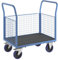 eurokraft | pro | Plattformwagen mit Gitterwänden | Vollelastik-Rollen | 3 hohe Gitter | LxB 1000 x 675 mm