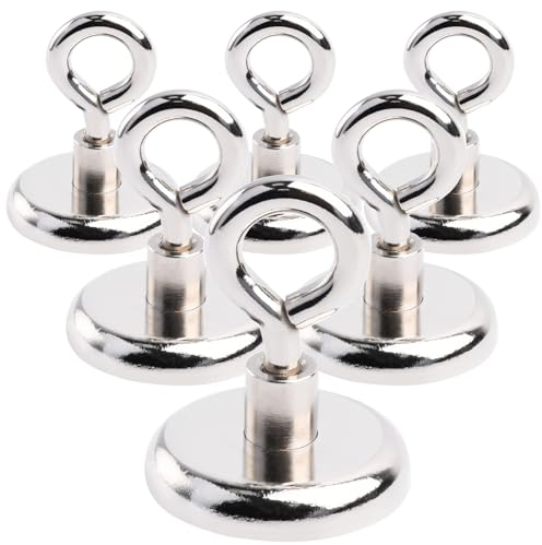 MIN CI 6 Stück Magnete Stark, Ø36mm Neodym Magnet Haken 45KG(99lbs) Magnethaken Extra Stark Magnetfischen Magnet Halt Magnet mit Öse Angelmagnete Groß Magnete Kaufen Magnetische Haken für Garage