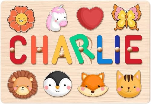 Personalized Name Puzzle for Kids, Christmas Custom Baby Gifts, Wooden Puzzles for Toddlers, Early Learning Toys for Baby Boy & Girl 1 Year Old Nursery Gifts Montessori Toys Toddler Puzzles