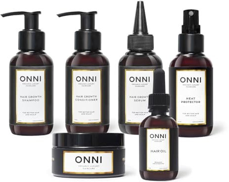 ONNI Starter Set Complete | Organic Hair Growth Shampoo, Haarmaske, Conditioner, Serum, Haaröl, Hitzeschutz | Der ONNI Effekt bekannt aus der Presse