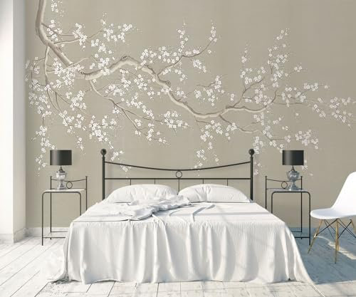 MIWEI Wallpaper Papier Peint Panoramique Fleur De Prunier Zen Rétro Papier Peint Nature Intissé Murale Chambre Salon -MIWEI Wallpaper-130-430cmx300cm