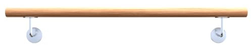 Sellon24® Pasamanos de madera de roble 42,4 barnizados, madera maciza para escaleras, pasamanos de pared, 150 cm, soporte para barra de madera, juego de 200 estables, madera de roble (roble 42,4/100