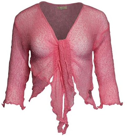 KIRAN FASHION Boléro court extensible à manches 3/4 pour femme en tricot fin Taille unique