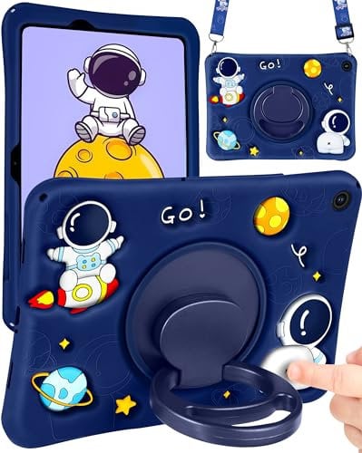 SurgeCraft for Samsung Galaxy Tab A9 Plus Case 11” - Cute Astronaut Girls Cover Kawaii Boys Women with Strap Handle Stand, Soft Silicone Covers for Samsung A9 Plus Tablet Case 2023 SM-X210/X216/X218