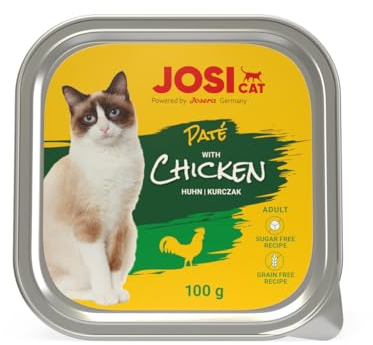 JosiCat Paté with Chicken (32 x 100 g) | Adult | Premium Nassfutter für ausgewachsene Katzen | Pastete mit Huhn | Vitamin D3 & E | getreidefrei | Powered by JOSERA | Katzenfutter nass | 32er Pack