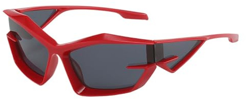 Yeooa Herren Frauen Y2K Futuristische Sonnenbrille Personalisierte konkave Katzenauge Sonnenbrille Punk Tech Brille coole Rave -Konzertparty -Brille (Eine Größe,Rot)