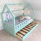 Hausbett 70x160 Mit Rausfallschutz Minze - Bell Nuo - Kinderbett mit Bettkasten - Kinderbett mit Lattenrost - Stabiles Rausfallschutz Bett für Kinderzimmer