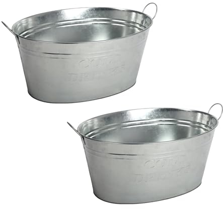 BURI 2 recipientes para bebidas con asa, 24 litros, de zinc, resistentes al agua, enfriadores de bebidas y champán, cubitera para hielo y fiestas en el jardín con texto impreso