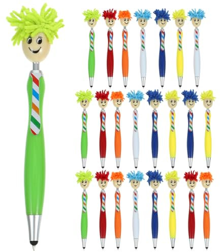 QianShi 24pcs Mop Head Pens Funny Ballpoint Pens Cute Assorted Colors Kids Teacher Student Reward Pens Inspirational Pens Plastic Writing Pens Office Stationery Back to School Supplies