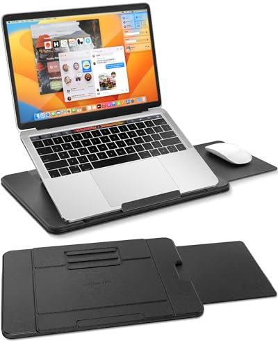 AboveTEK Portable Laptop Tray with Retractable Right Mouse Pad, 3 Ergonomic Angles, PU Leather Non-Slip Heat Shield Laptop Lap Desk Board for Bed, Sofa, Travel, Fits up to 15.6 inch Notebook
