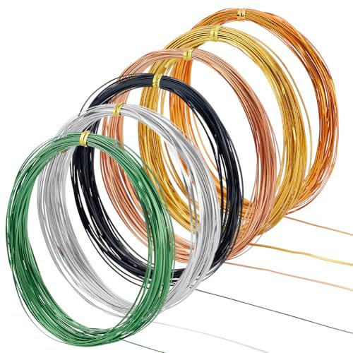 BENECREAT 6 rotoli di filo di alluminio piatto da 10 m, 1 mm, spessore 0,3 mm, colore oro, argento e cloisonne, per fai da te, fai da te (1 colore/rotolo)