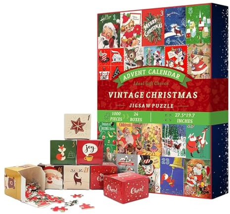 Vbnuyhim Adventspuzzle,Puzzle-Adventskalender,Feiertagspuzzles Puzzles 1000 Teile Adventskalender - Lustige Countdown-Kalender-Puzzles 2024 Weihnachtspuzzles für verliebte Familien