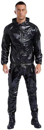 FEESHOW Herren Damen Sauna Anzug Athletics Schwitzanzug Zur Gewichts- Und Körperwasserreduzierung Sweatsuit Für Fitness Training Schwarz M