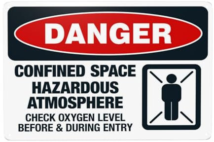 Gefahr einer gefährlichen Atmosphäre Sauerstoff vor und während des Betritts prüfen Schild Warnschild, Schilder für Innen- und Außenwanddekoration Sicherheitszeichen