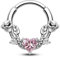 CM Crareesi Mania Septum Daith Piercing Silber Septum Clicker 16G Chirurgenstahl Scharnier Segmentringe 8mm Nasenpiercing Hoop Helix Knorpel Conch Tragus Piecing Ohr Schmuck mit Rosa Herz Zirkon