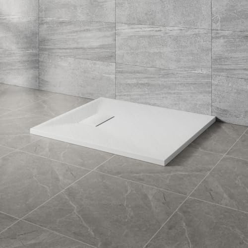 NRG 1000x700mm SMC Rectangle Shower Tray White Bathroom Shower Base | Slip Resistant, Shower Base Tray, Wet Room, Shower Enclosure Tray, Wetroom Shower Cubicle Base, Slate Effect, Easy to Clean