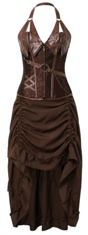 Korsett Damen Steampunk Corsagenkleid Corsage Kostüm mit asymmetrischer Spitzenrock und Bluse für Karneval Fasching Halloween Halloween-Kostüme Halloween Kostüm Damen