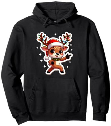 Tanzendes Rentier Mit Lichterkette Und Weihnachtsmütze Pullover Hoodie