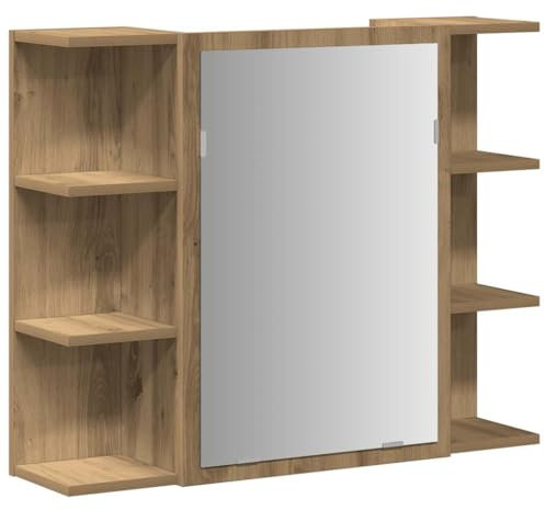 vidaXL Bad-Spiegelschrank Artisan-Eiche 80x20,5x64cm Holzwerkstoff, Badschrank mit Spiegel, Badezimmer-Wandschrank mit Spiegel, Badezimmerspiegel mit Ablage