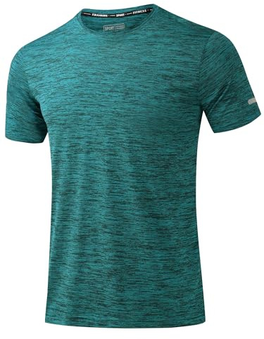 Peakwell Herren Sport T-Shirt Kurzarm Funktionsshirt Laufshirt mit Reflexstreifen für Fitness, Training, Gym (Smaragdgrün, M)