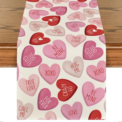 TELAIN Tischläufer 13x72 Inch, Hochwertiger Polyester, Langlebig Und Waschmaschinenfest, Perfekt Für Valentinstag Und Besondere Anlässe, Farbenfrohes Design