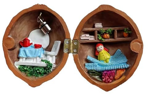 Maison de poupée en coquille de noyer, mini librairie, maison de poupée faite à la main, petit monde à l'intérieur des noix, scène 3D secrète de noix, maison de poupée en coquille de noix mini avec