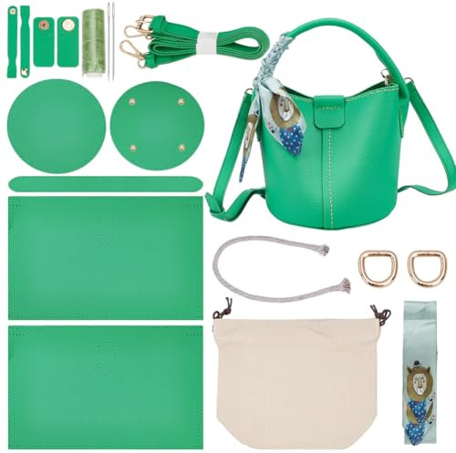 WADORN DIY Nähset Für Beuteltaschen Aus Kunstleder Set Zur Herstellung von Handtaschen Für Damen Kunstleder Clutch Zubehör Zum Selbermachen Handgefertigte Taschen 17x10x12cm Grün