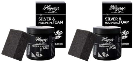 Hagerty Silver Multimetal Foam 185g x 2 Pack I Multi metal Care Foam Paste for Silver-Plated Metal jewelry Stainless Steel Chrome Cleaner Paste for Renewed Shine with Sponge