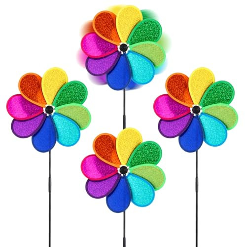 Anti-Oiseaux Moulin à Vent Réfléchissant,4 Pièces Effaroucheur Oiseaux,Moulin a Vent Jardin Exterieur,Carillon à Vent en Forme de Fleur,Décoration de Jardin,pour Jardin terrasse et Balcon