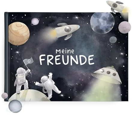mintkind Freundebuch für Jungen – Schulfreundebuch Astronauten Blau mit Hardcover, kreativen Fragen & Extras – 30 Freunde – Geschenk zur Einschulung