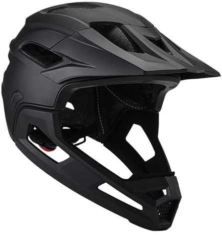 BommFu Casque De Vélo De Montagne, Casque Intégral Antichoc avec Mentonnière Amovible Et Visière, Casque Vélo Réglable, Unisexe, Noir