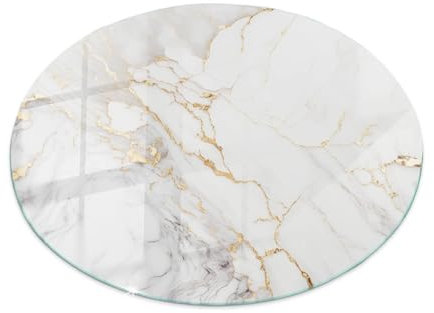 Plateau de Table ⌀ 80 cm en Verre Décor Élégant Durable Decoratif pour Le Salon, la Cuisine et la Salle à Manger Surface Lisse Verre Trempé - Motif Marbre élégant avec veines